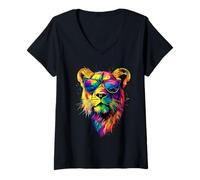 Womens Lioness Lion Young Wild Lionesses Lion Mom Little Cute Lions V-Neck T-Shirt