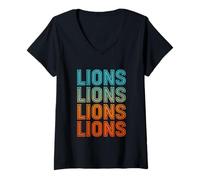 Womens Lions Mascot Back to School Spirit Kids Boys Girls Men Women V-Neck T-Shirt