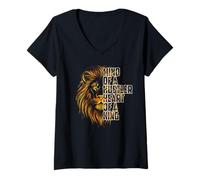 Womens Lion's Mind -Lion's Heart - A King Jesus Cross Child of God V-Neck T-Shirt