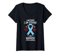 Womens Lipedema Awareness Ribbon I Am Fierce Strong Warrior Leopard V-Neck T-Shirt