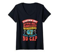 Womens Listen Up Rizzlers Sigma 67 Aura Energy Six Seven Alpha Gen V-Neck T-Shirt
