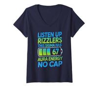 Womens Listen Up Rizzlers This Sigma 67 Aura Energy NO Cap Humor V-Neck T-Shirt