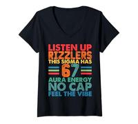 Womens Listen Up Rizzlers This Sigma Has 67 Aura Energy -Funny Meme V-Neck T-Shirt
