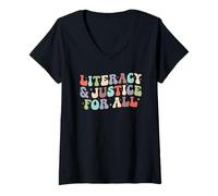 Womens Literacy and Justice For All Stop Book Banning Librarian V-Neck T-Shirt