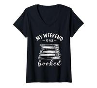 Womens Literary Pun My Weekend is All Booked Funny Bookworm V-Neck T-Shirt