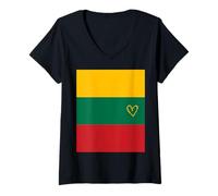 Womens Lithuania Flag Lithuanian Heart Proud Heritage National Day V-Neck T-Shirt
