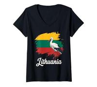 Women's Lithuanian Flag Stork National Bird Pride V-Neck T-Shirt