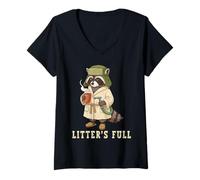 Womens Litter’s Full Funny Raccoon Christmas Grumpy Raccoon Lovers V-Neck T-Shirt