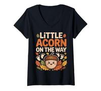Womens Little Acorn On The Way Cute Fall Pregnancy V-Neck T-Shirt