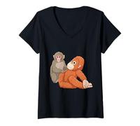 Women's Little Baby Monkey Punch V-Neck T-Shirt