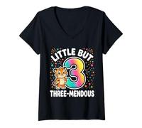Women's Little But Three-Mendous Funny 3rd Birthday V-Neck T-Shirt