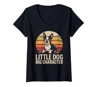 Women's Little Dog Big Character Boston Terrier Puppy V-Neck T-Shirt