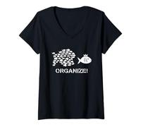 Women's Little Fish Eat Big Fish Organize Unity Teamwork Vintage V-Neck T-Shirt
