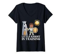 Women's Little Knight in Training Warrior Boy Medieval Knight Kid V-Neck T-Shirt