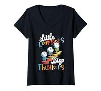 Womens Little Learners Big Thinkers Cute Classroom Back to School V-Neck T-Shirt