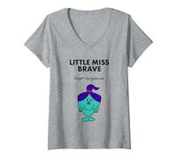Women's Little Miss Brave V-Neck T-Shirt, Heather Grey, Small