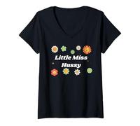 Womens Little Miss Hussy for Girlfriend or Wife V-Neck T-Shirt