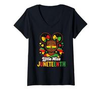 Women's Little Miss Juneteenth Black African Freedom Day Princess V-Neck T-Shirt