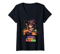 Womens Little Miss Wicked Cute Halloween Witch Design V-Neck T-Shirt