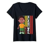 Women's Little Mister Juneteenth Prince Black Boy Melanin Son Bruh V-Neck T-Shirt