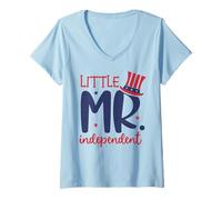 Womens Little Mr. Independent Cute 4th of July Patriotic V-Neck T-Shirt