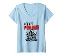 Women's Little Pirate Cute Pirate Ship Sailing Ocean Kids Halloween V-Neck T-Shirt