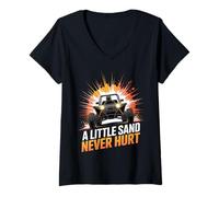 Womens Little Sand Never Hurt Rail Racing Offroad Car Dune Buggy V-Neck T-Shirt
