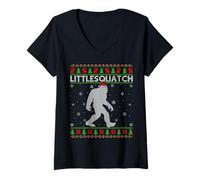 Womens Little Sasquatch Bigfoot Ugly Christmas Sweaters Xmas V-Neck T-Shirt