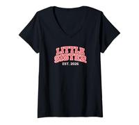 Women's Little Sister Est. 2026 Cute Heart Pattern Design V-Neck T-Shirt