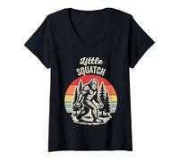 Womens Little Squatch Retro Bigfoot Rainbow Trees V-Neck T-Shirt