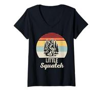 Womens Little Squatch Retro Sasquatch Sunset V-Neck T-Shirt