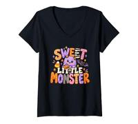 Women's Little Sweet Monster Shirt Cute Halloween Candy Corn Bat V-Neck T-Shirt