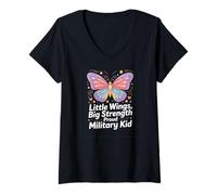 Women's Little Wings, Big Strength Proud Military Child Butterfly V-Neck T-Shirt