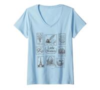 Women's Little Women Vintage Postage Stamps Meg Jo Beth Amy V-Neck T-Shirt