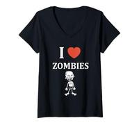 Womens Little Zombie Halloween Dead i Love Zombies V-Neck T-Shirt