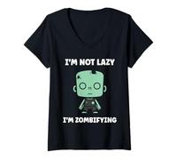 Womens Little Zombies Dead Halloween not Lazy I'm a Zombie V-Neck T-Shirt