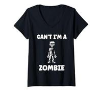 Womens Little Zombies Halloween Dead Can't I'm a Zombie V-Neck T-Shirt