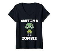 Womens Little Zombies Halloween Dead Can't I'm a Zombie V-Neck T-Shirt