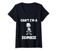 Womens Little Zombies Halloween Dead Can't I'm a Zombie V-Neck T-Shirt