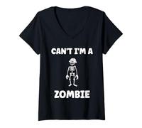 Womens Little Zombies Halloween Dead Can't I'm a Zombie V-Neck T-Shirt