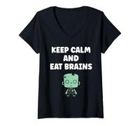 Womens Little Zombies Halloween Dead eat Brains Zombie V-Neck T-Shirt