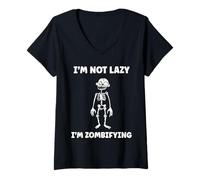 Womens Little Zombies Halloween Dead not Lazy I'm a Zombie V-Neck T-Shirt