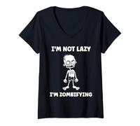 Womens Little Zombies Halloween Dead not Lazy I'm a Zombie V-Neck T-Shirt