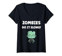 Womens Little Zombies Halloween Dead Slowly Zombie V-Neck T-Shirt