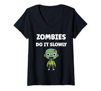 Womens Little Zombies Halloween Dead Slowly Zombie V-Neck T-Shirt