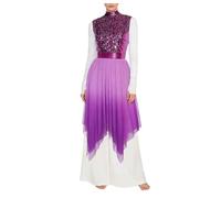 Women's Liturgical Praise Dance Dress Glitter Sequin Gradient Mesh Irregular Hem Lyrical Outfit