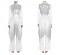 Women's Liturgical Praise Dance Dress Glitter Sequin Gradient Mesh Irregular Hem Lyrical Outfit