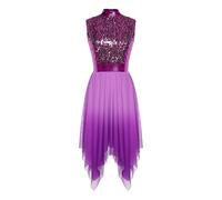 Women's Liturgical Praise Dance Dress Glitter Sequin Gradient Mesh Irregular Hem Outfit
