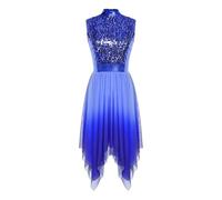 Women's Liturgical Praise Dance Dress Glitter Sequin Gradient Mesh Irregular Hem Outfit