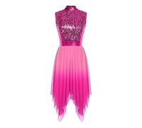 Women's Liturgical Praise Dance Dress Glitter Sequin Gradient Mesh Irregular Hem Outfit